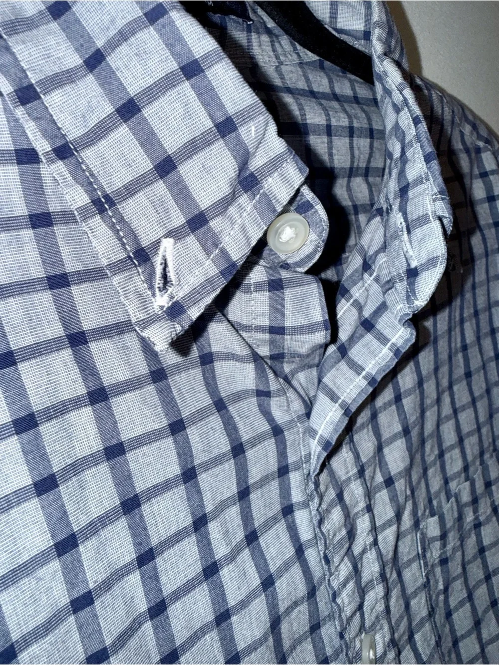 J. Crew Men’s Navy and Blue Checked LS Button-Down Shirt Size Small Cotton